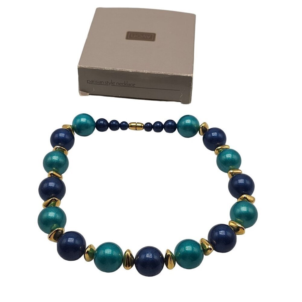 Avon 1986 Blue Parisian Style Necklace Bead Vintage 18 in Acylic